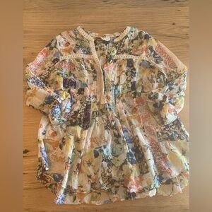 Maeve Anthropology Sheer Floral Lace Long Sleeve Yellow Purple Women’s 14 Prelov